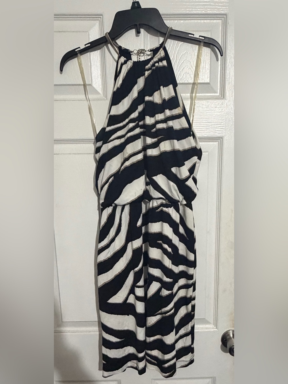 J.B.S. Black & White Striped Halter Cocktail Dress